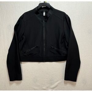 Athleta Luna Cropped Jacket Women's Size16 Black Mandarin Collar Full Zip Active